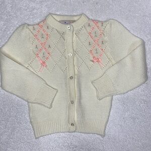 Vintage celebration cream pink ribbon rose cardigan sweater 3t